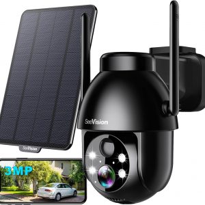 SeeVision Solar Security Cameras Wireless Outdoor, 2K PTZ WiFi 3MP Indoor Security Camera for Home with Spotlight, PIR Motion Detection,Siren, Color Night Vision, 2-Way Talk, SD/Cloud Storage