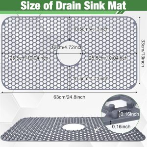 Tapete protector de fregadero, 24.8 x 13 pulgadas, almohadilla para fregadero de cocina para la parte inferior del lavabo para protección de acero inoxidable y vajilla, protector de goma para lavabo