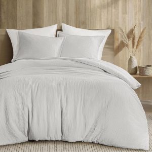 PHF Juego de edredón de muselina de algodón tamaño Queen, funda 100% algodón, ultrasuave y transpirable, ropa de cama ligera de 3 piezas para todas las estaciones con relleno de poliéster, 1 edredón