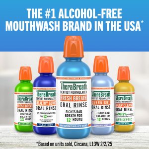TheraBreath Fresh Breath Mouthwash, Icy Mint Flavor, Alcohol-Free, 16 Fl Oz (Pack of 2)