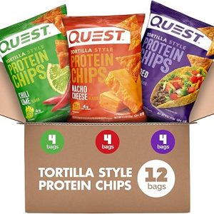 Quest Nutrition Tortilla Style Protein Chips Variety Pack, Chili Lime, Nacho Cheese, Loaded Taco, Low Carb, High Protein, Gluten Free, 1.1 oz (Pack of 12)