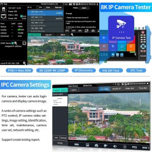 Rsrteng CCTV Camera Tester, 8K 32MP IP Camera Tester with POE++ Max 90W 8MP CVI TVI AHD SDI CVBS Camera Tester 7inch IPS Touch Screen CCTV Tester Support SFP, WiFi HD IPC Tester IPC-9800ADHS Pro