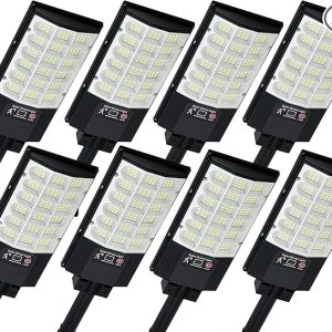 TFKK Solar Street Lights Outdoor, Waterproof Motion Sensor Solar Lights with Remote Control, 6500K Dusk to Dawn Parking Lot Flood Light for Outside Garage Yard, 8 Pack