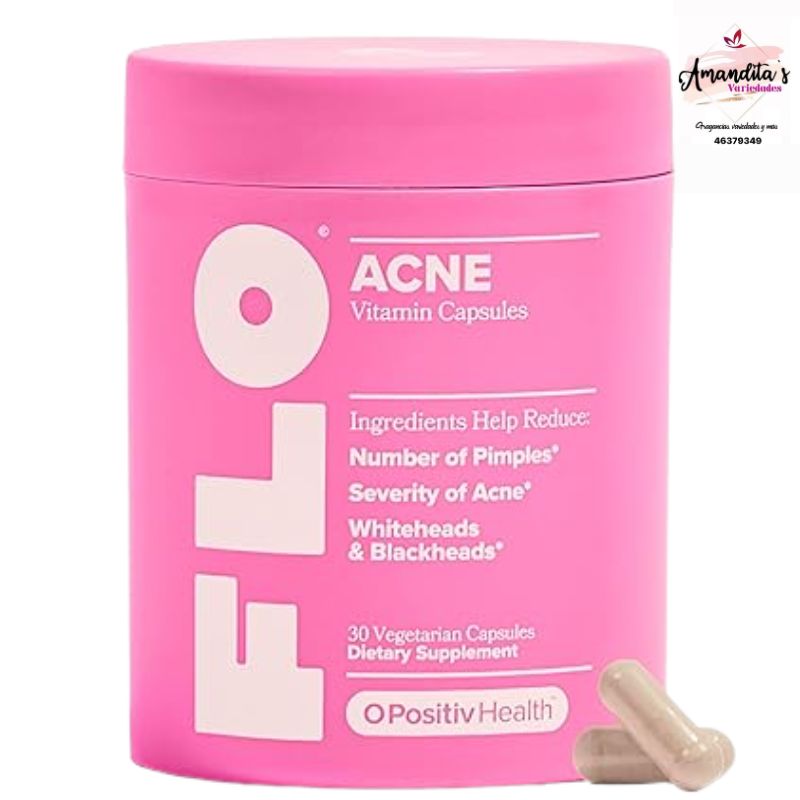 Cápsulas para el acné O Positiv FLO – Reducen la cantidad y la gravedad de granos, puntos blancos, puntos negros y pústulas en la cara, la espalda y el cuerpo – Lactoferrina, zinc y vitamina E derivados del calostro – 30 porciones