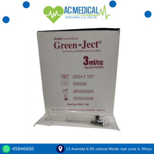 Caja de jeringas Green Ject 3cc 100 unidades